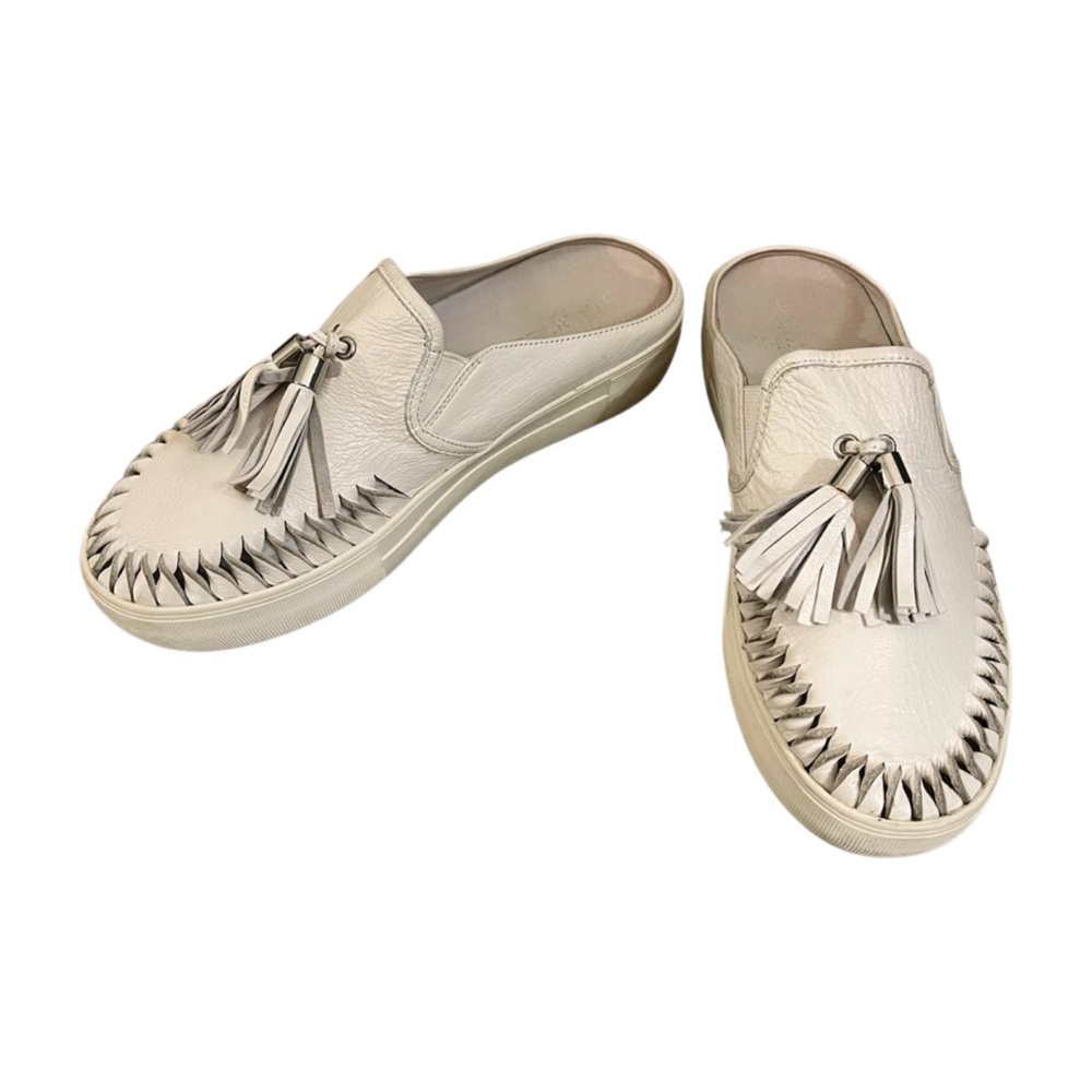 J SLIDES White Leather Tassel Slip-On Women's Sneaker Shoes